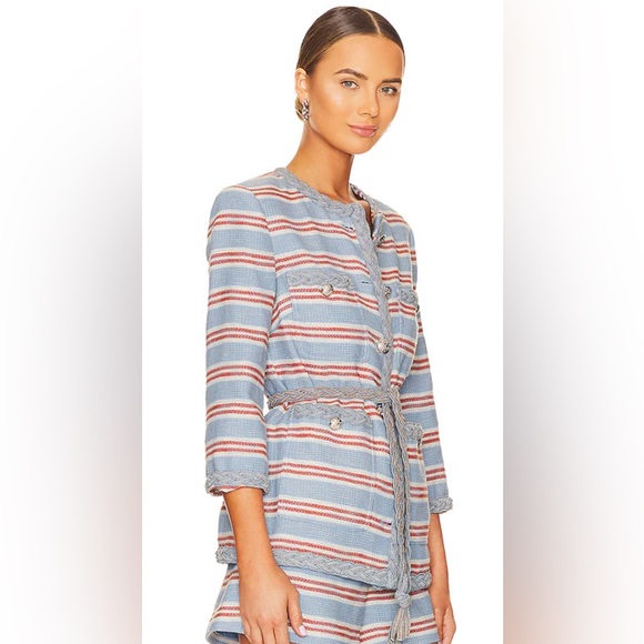 NEW Veronica Beard Striped Ginerva Belt Jacket Button Blazer, Blue/Red/White - Picture 2 of 15